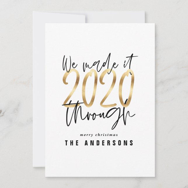 Modern minimal typography gold chic holiday 2020 card (Front)