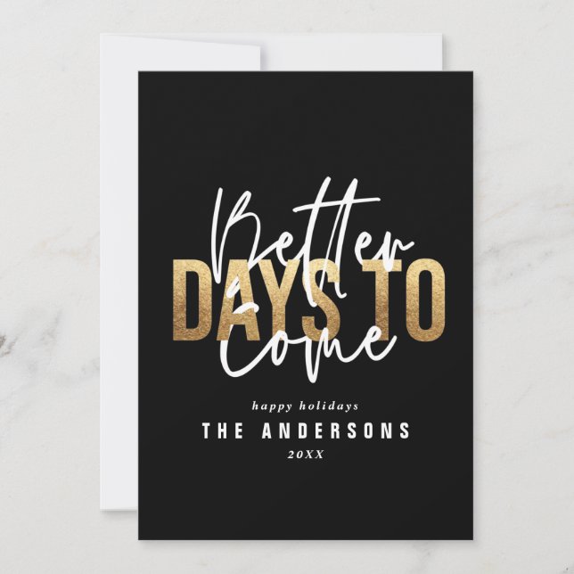 Modern minimal typography gold chic holiday card (Front)