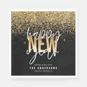Modern minimal typography gold new years holiday napkin