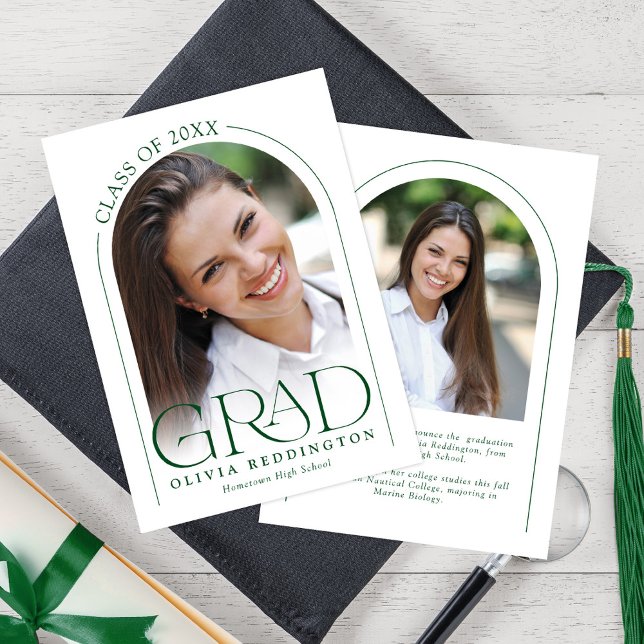 Modern Minimal Typography Green 2 Photo Arch Grad Announcement (Creator Uploaded)