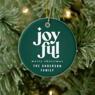 modern minimal typography joyful holiday Christmas Ceramic Ornament