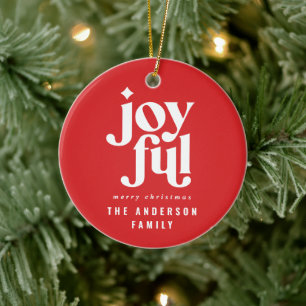 modern minimal typography joyful holiday Christmas Ceramic Ornament