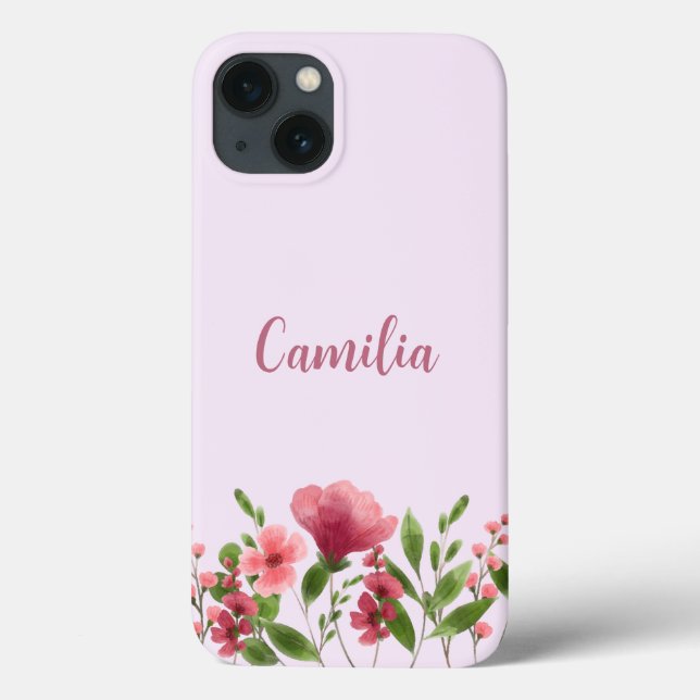 Modern minimal typography monogram pink florals Case-Mate iPhone case (Back)