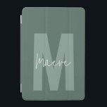 Modern minimal typography monogram sage green iPad mini cover<br><div class="desc">Modern minimal typography monogram sage green and white elegant simple unique personalised iPad cover design.</div>