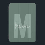 Modern minimal typography monogram sage green iPad mini cover<br><div class="desc">Modern minimal typography monogram sage green and white elegant simple unique personalised iPad cover design.</div>