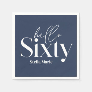 Modern minimal typography navy blue 60th birthday napkin