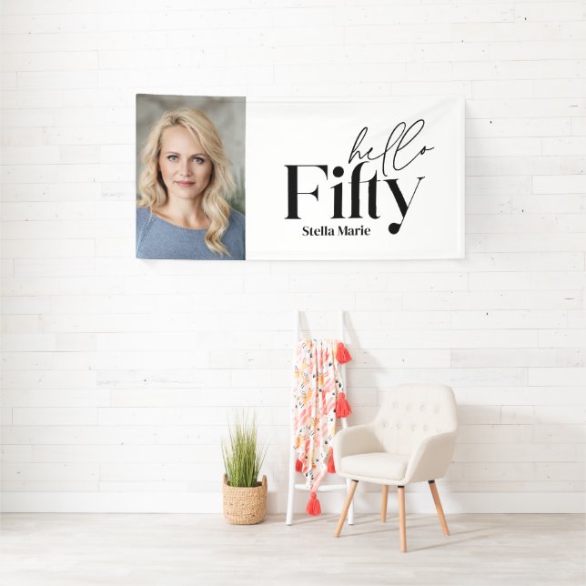 Modern minimal typography photo 50th birthday banner (Insitu)