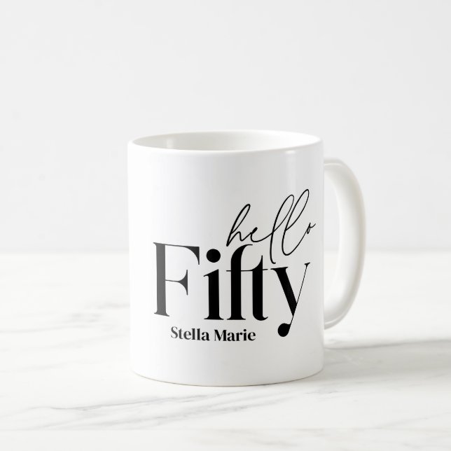 Modern minimal typography photo 50th birthday coffee mug (Front Right)