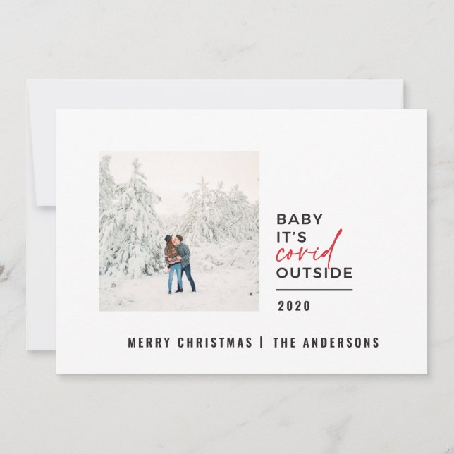 Modern minimal typography photo baby its covid holiday card (Front)