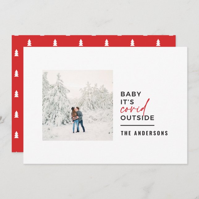 Modern minimal typography photo baby its covid holiday card (Front/Back)