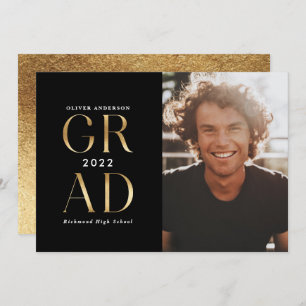 Modern minimal typography photo graduation gold in invitation