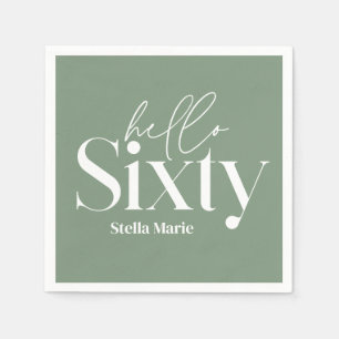 Modern minimal typography sage green 60th birthday napkin