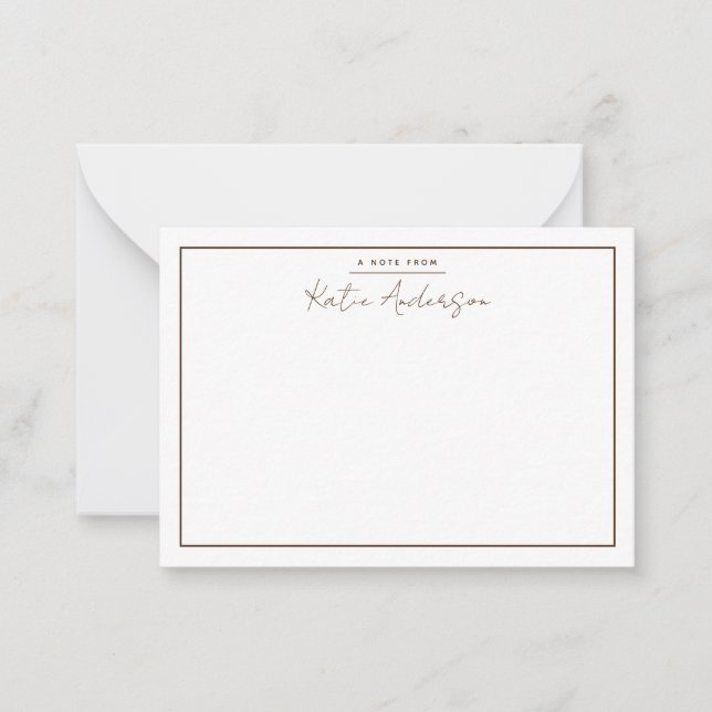 Modern Minimal Typography Script Brown Note Card (Front)