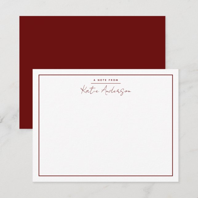 Modern Minimal Typography Script Maroon Note Card (Front/Back)