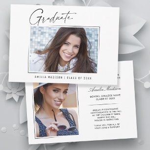 Modern Minimal Unique Ink Script Graduate 2 Photo Announcement