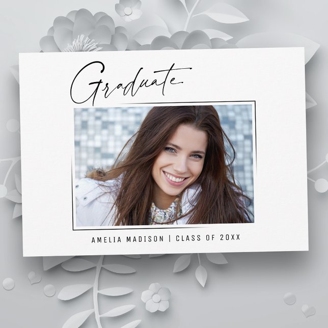 Modern Minimal Unique Ink Script Graduate Photo Announcement (Creator Uploaded)