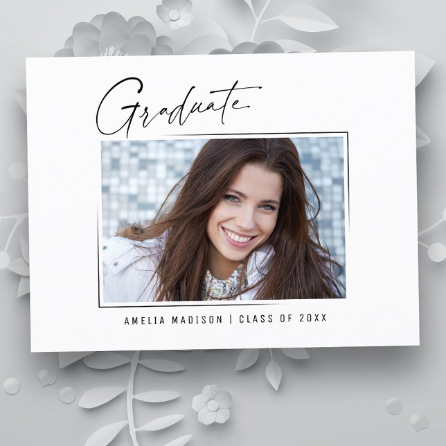 Modern Minimal Unique Ink Script Graduate Photo Postcard (Creator Uploaded)