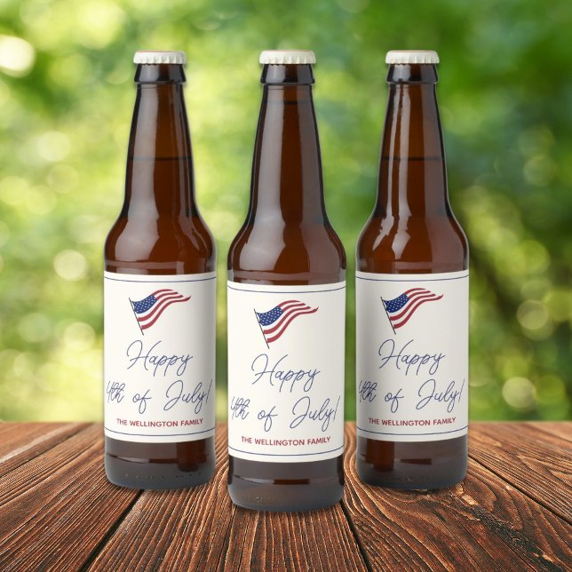 Modern Minimal US Flag 4th of July Party Beer Bottle Label (Creator Uploaded)