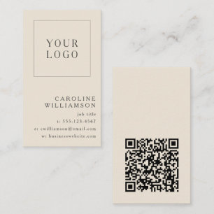 Modern Minimal Vertical Logo QR Code Ivory Black Business Card
