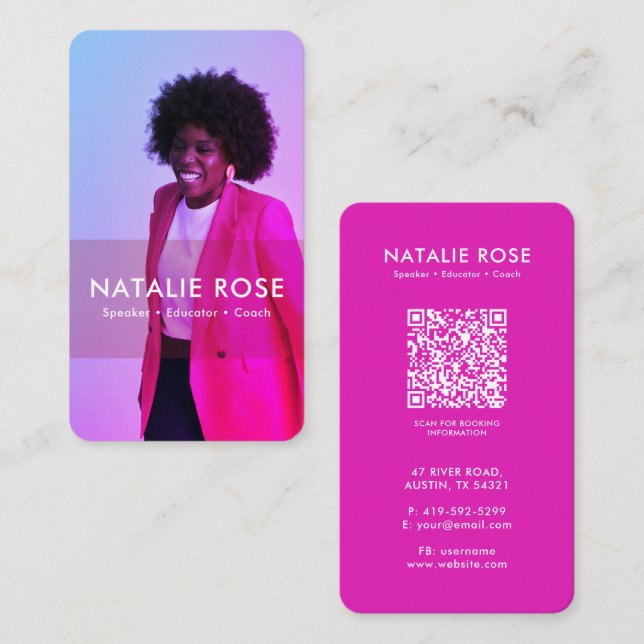 Modern Minimal Vertical QR Code Photo Business Card (Front/Back)