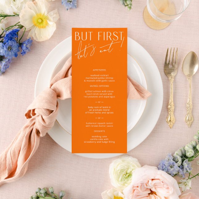 Modern Minimal Vibrant Orange Wedding Dinner Menu (Creator Uploaded)