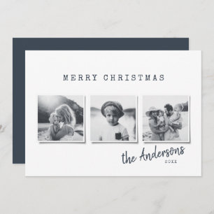 Modern minimal vintage Christmas 3 photo Holiday Card