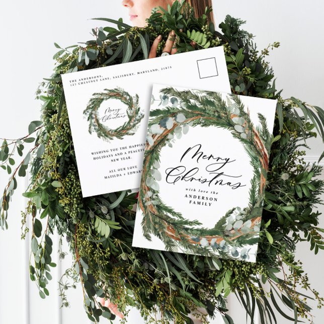 Modern minimal watercolor botanical Christmas Holiday Postcard (Creator Uploaded)