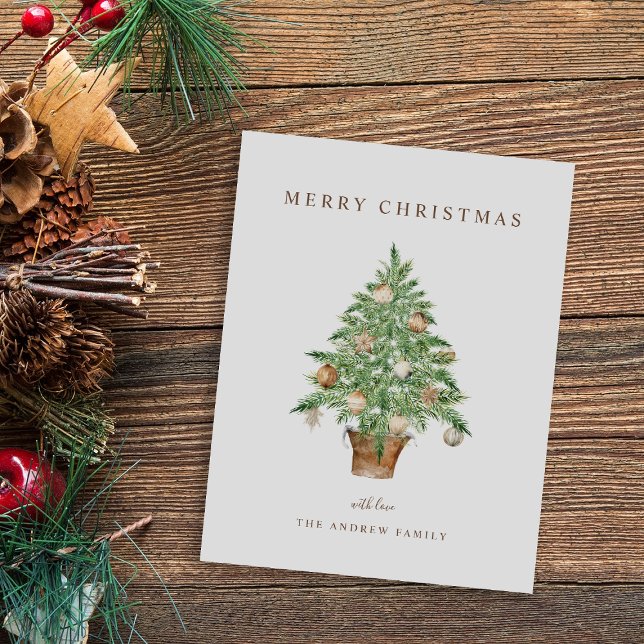 Modern Minimal Watercolor Christmas Tree Holiday Card (Creator Uploaded)