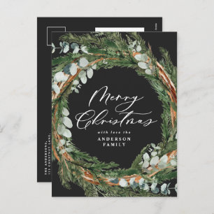 Modern minimal watercolor foliage black Christmas Holiday Postcard