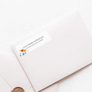 Modern Minimal Watercolor Orange Wildflowers Return Address Label