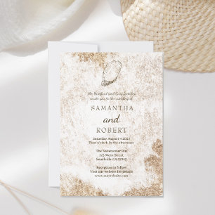 Modern Minimal Watercolor Oyster Beach Wedding Invitation