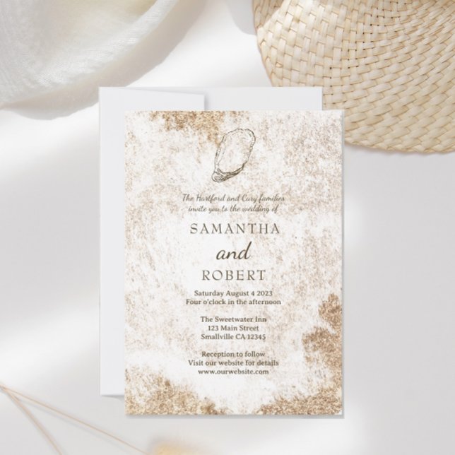 Modern Minimal Watercolor Oyster Beach Wedding Invitation (Creator Uploaded)