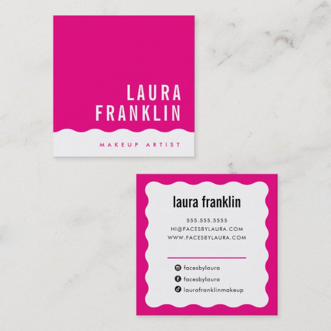 MODERN MINIMAL WAVE simple chic fuschia pink Square Business Card (Front/Back)