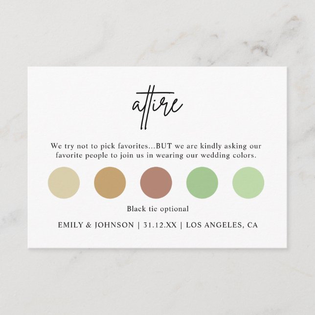 Modern Minimal Wedding Attire Dress Code Enclosure Card (Front)
