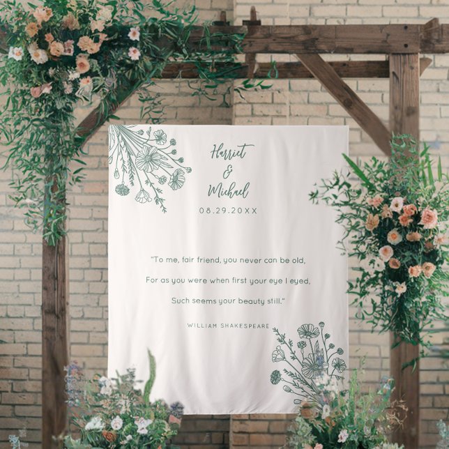 Modern Minimal Wedding Backdrop Floral Wildflower  Tapestry (Creator Uploaded)