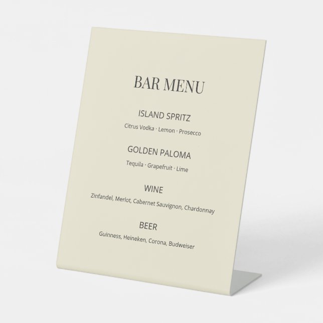 Modern Minimal Wedding Bar Menu Sign (Front)