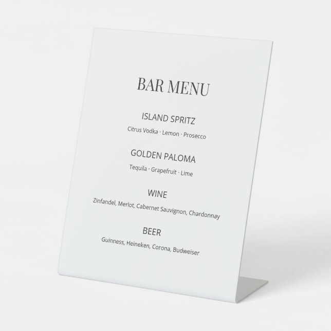 Modern Minimal Wedding Bar Menu Sign (Front)