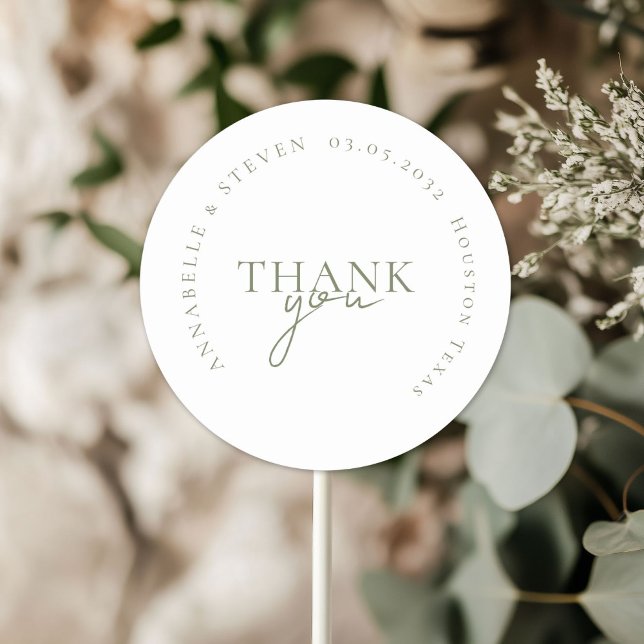 Modern, Minimal, Wedding Classic Round Sticker (THANK YOU! Modern, Minimal, White, Wedding Classic Round Sticker with your name and date)