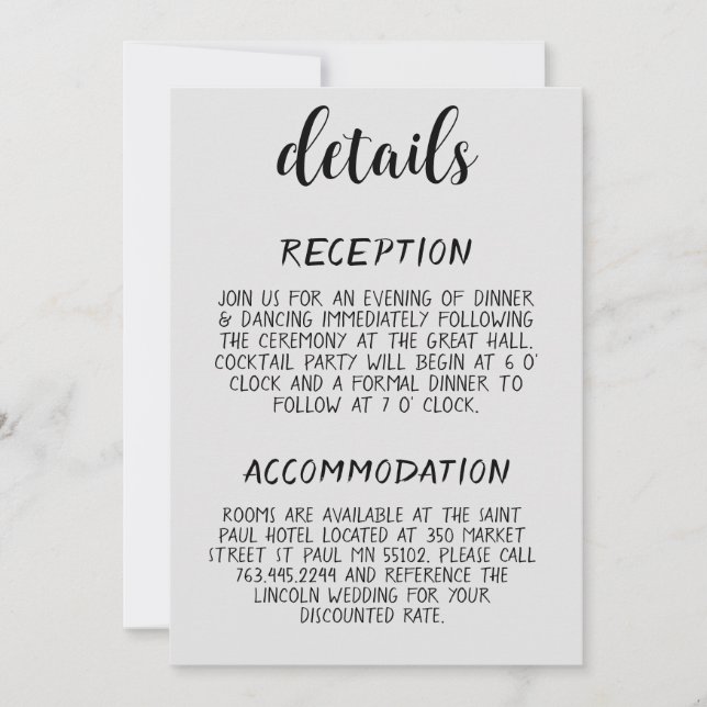 Modern Minimal Wedding Details Enclosure Card (Front)