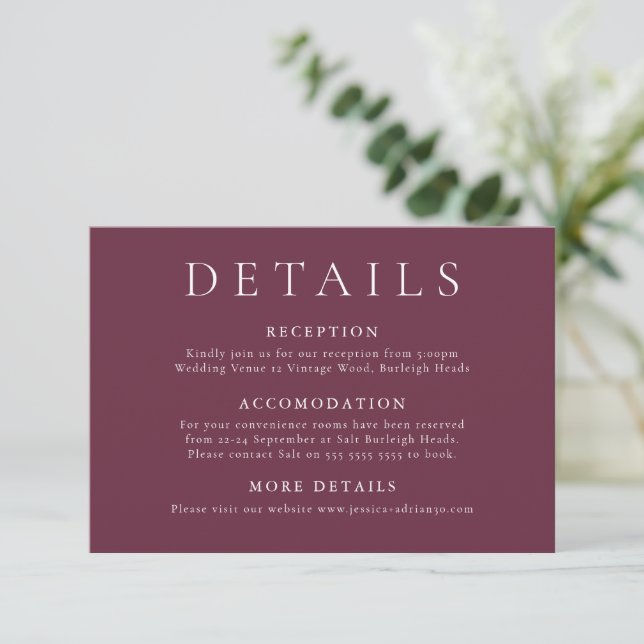 Modern Minimal Wedding Details Enclosure Card (Standing Front)
