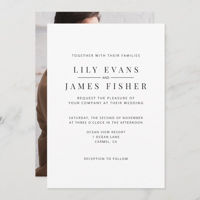 Modern Minimal Wedding Invitation Photo on Back (Front/Back)