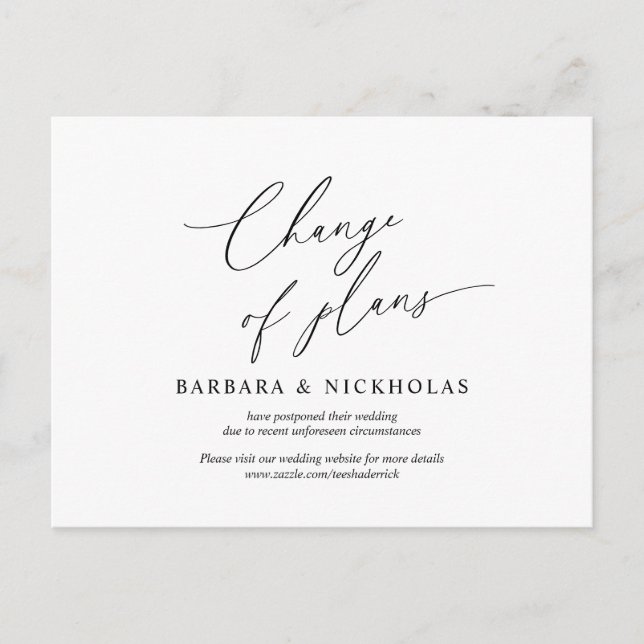 Modern minimal, Wedding invitation Rescheduled Postcard (Front)