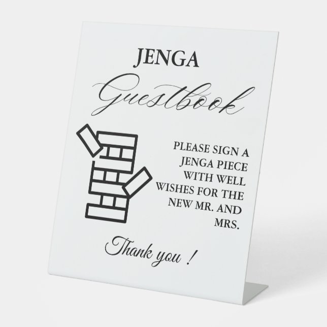 Modern Minimal Wedding Jenga Game Guestbook Sign (Front)