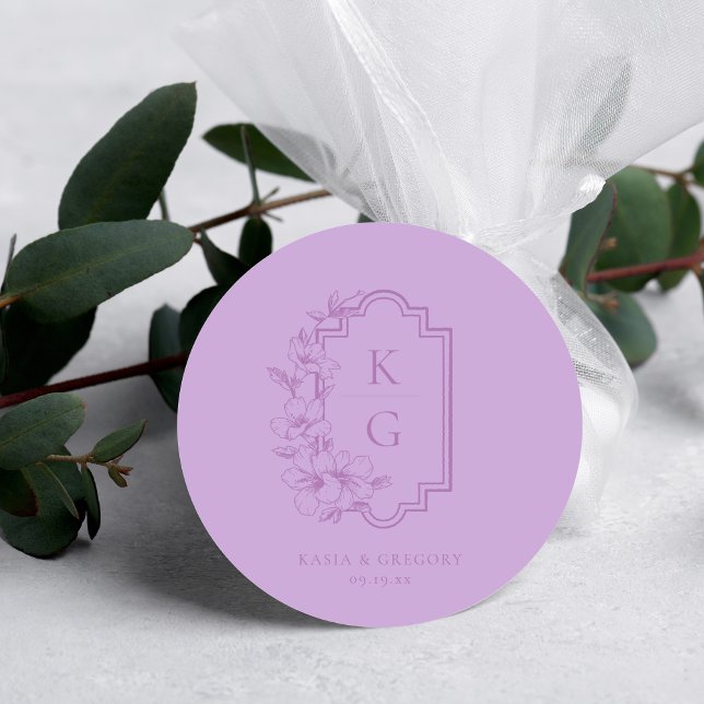 Modern Minimal | Wedding Monogram Classic Round Sticker (Creator Uploaded)