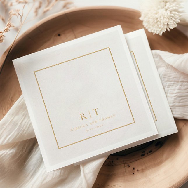 Modern Minimal Wedding Monogram Foil Napkins (Elegant simple type wedding monogram real foil napkins.)