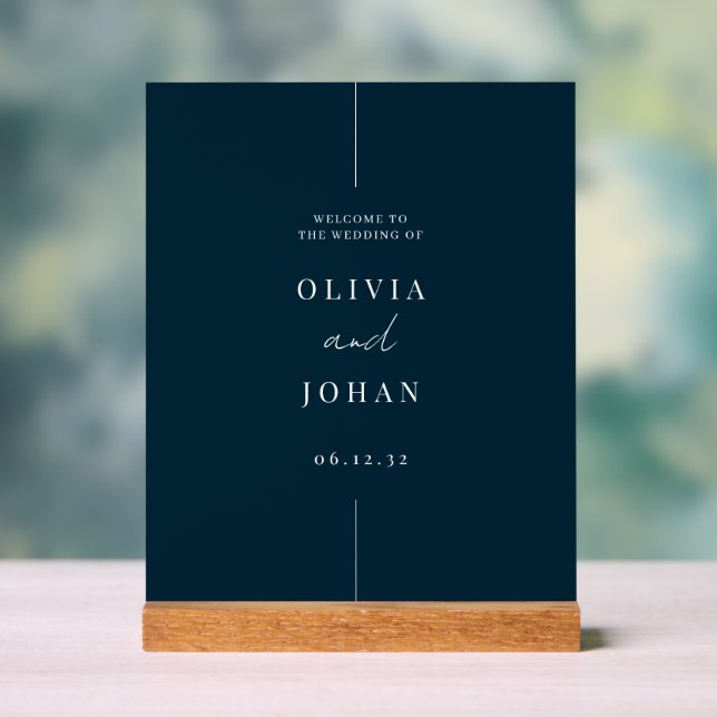 Modern Minimal Wedding Navy Blue Welcome Acrylic Sign (Neutral)