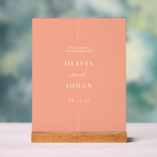 Modern Minimal Wedding Peach Welcome Acrylic Sign