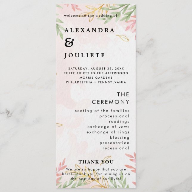Modern Minimal Wedding Program Order Of Events (Front)
