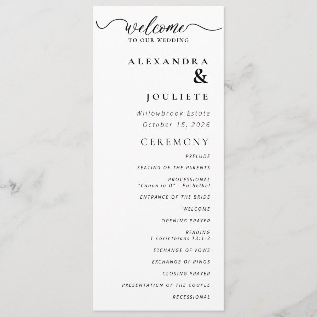 Modern Minimal Wedding Program Order Of Events (Front)