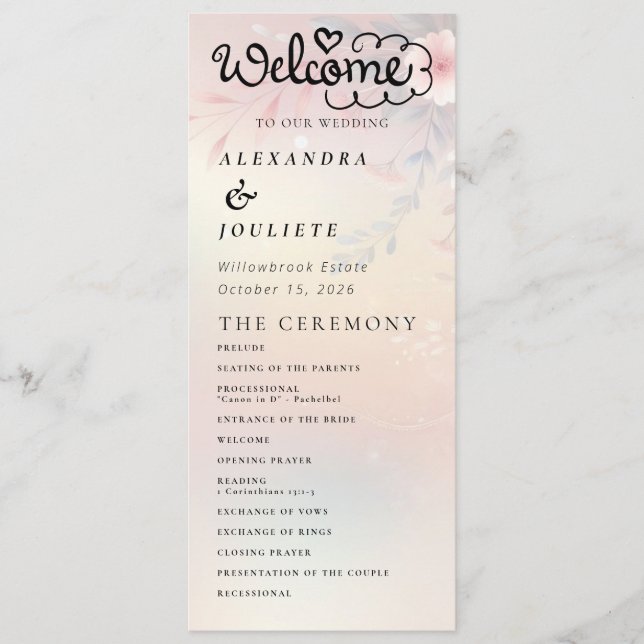 Modern Minimal Wedding Program Order Of Events (Front)